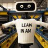 DALL·E 2022-10-12 14.33.01 - a photo of a robot working in a car factory looking very proud wearing a sweater that says _Lean_