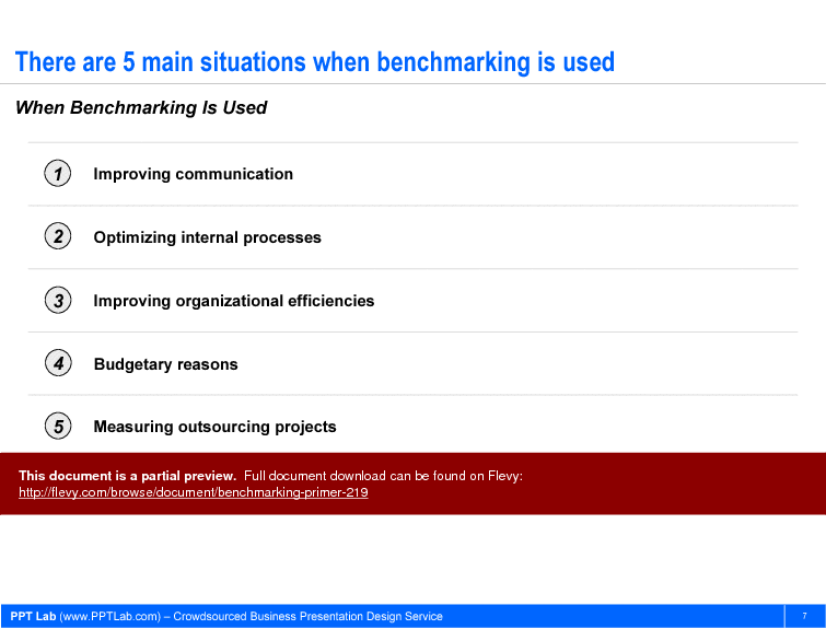 This is a partial preview of Benchmarking Primer. Full document is 21 slides. 