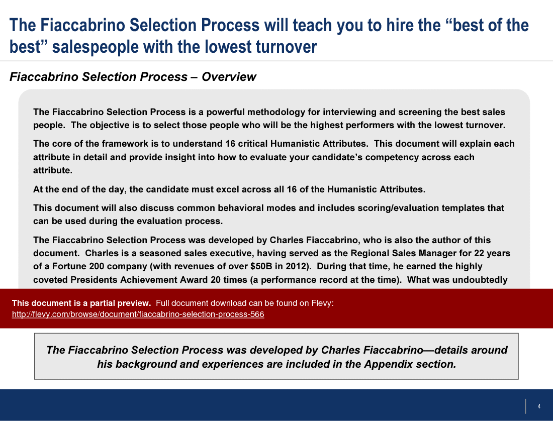 This is a partial preview of Fiaccabrino Selection Process. Full document is 44 slides. 