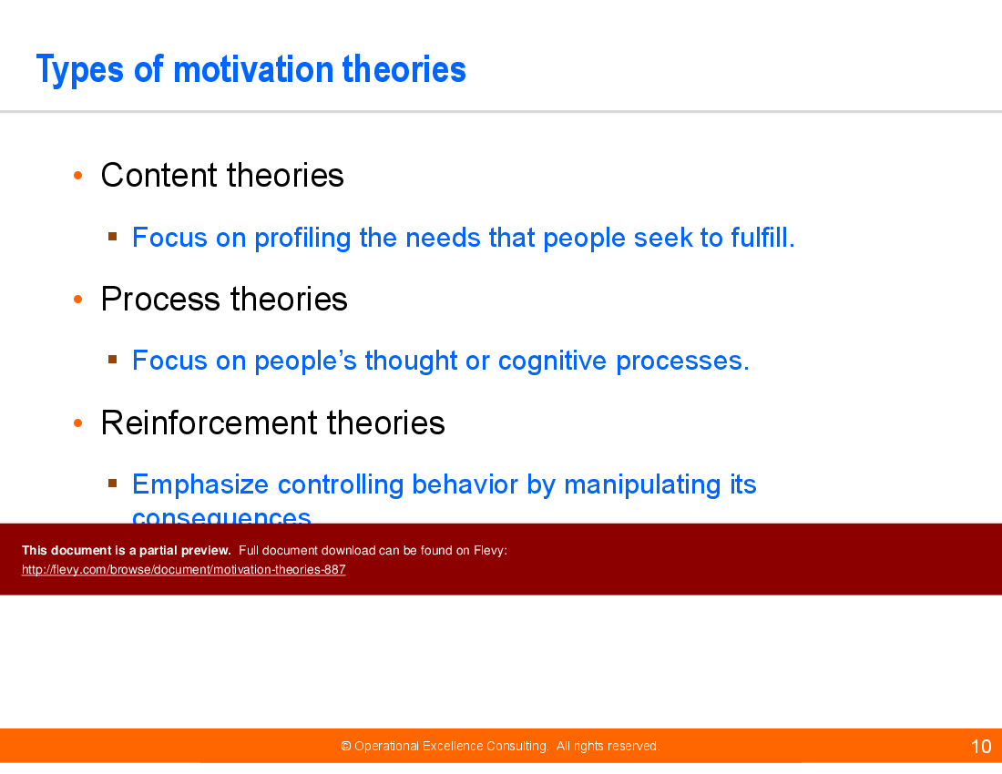 This is a partial preview of Motivation Theories. Full document is 76 slides. 