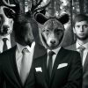 photo of a group of businessmen with the heads of different forest animals, digital art