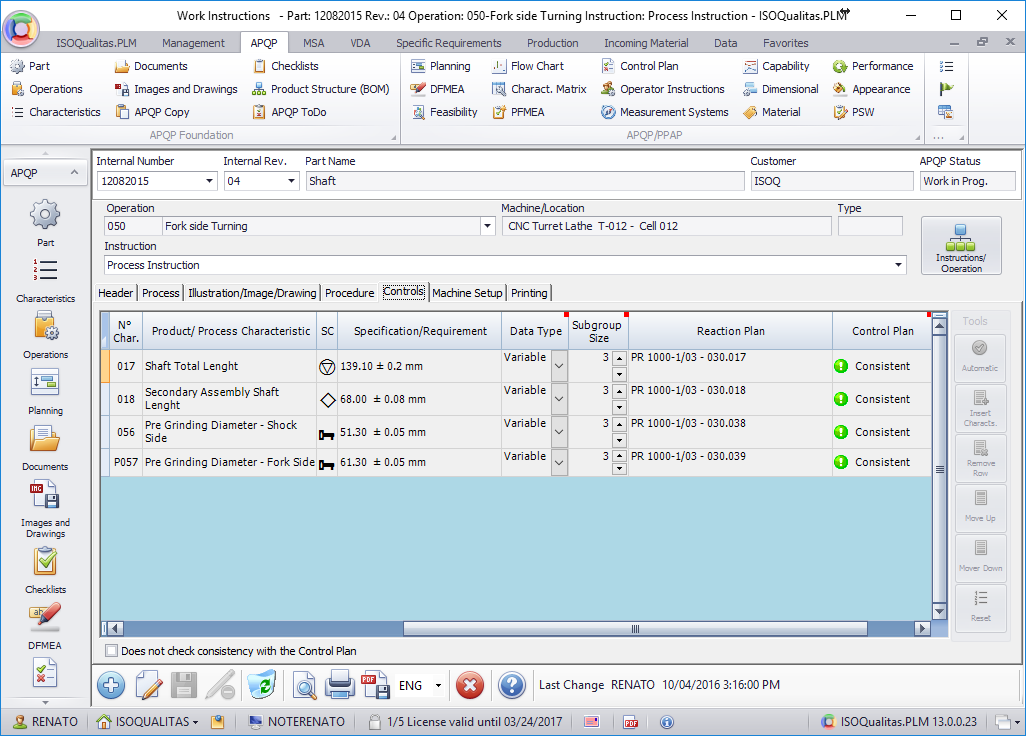 <b>Work Instructions</b> (Screenshot 3)<br>Powerful Work Instructions linked to the Control Plan.  