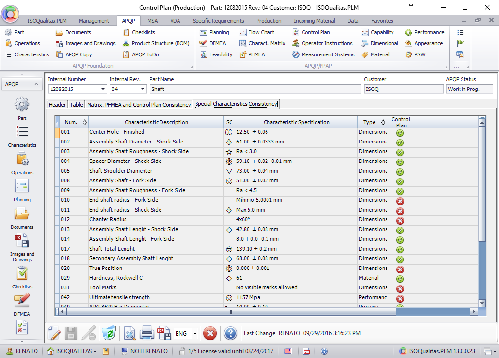 <b>APQP Requirements</b> (Screenshot 2)<br>There are tools to aid information consistency and robustness. 