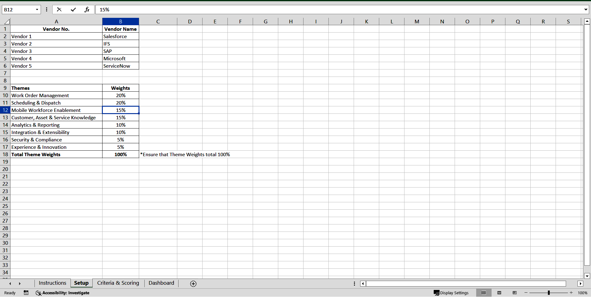 Field Service Management Vendor Evaluation Framework (Excel template (XLSM)) Preview Image