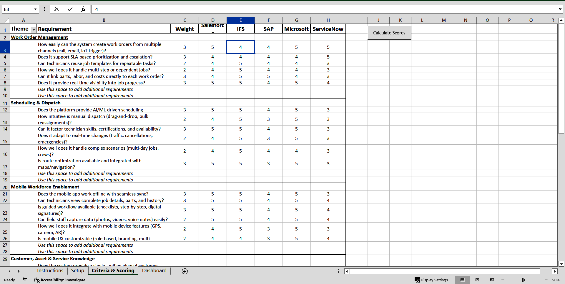 Field Service Management Vendor Evaluation Framework (Excel template (XLSM)) Preview Image