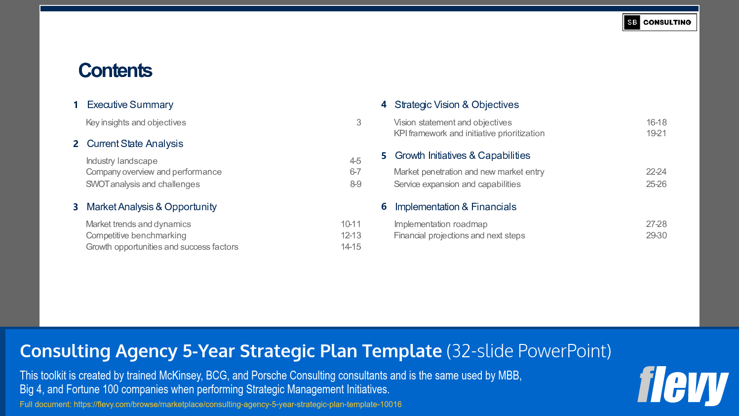 Consulting Agency 5-Year Strategic Plan Template (32-slide PPT PowerPoint presentation slide deck (PPTX)) Preview Image
