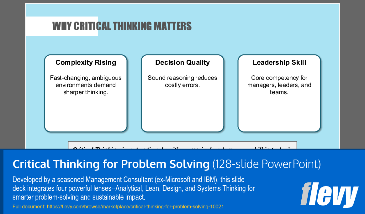 Critical Thinking for Problem Solving (128-slide PPT PowerPoint presentation slide deck (PPTX)) Preview Image