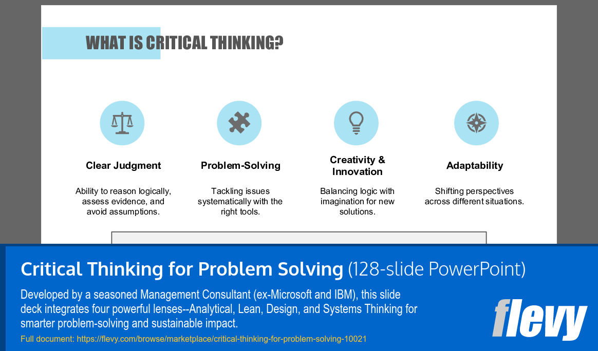 Critical Thinking for Problem Solving (128-slide PPT PowerPoint presentation slide deck (PPTX)) Preview Image