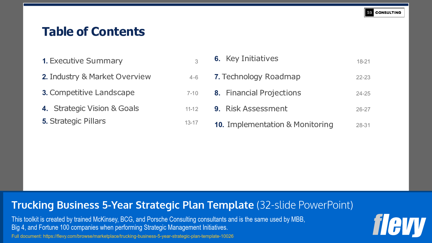 Trucking Business 5-Year Strategic Plan Template (32-slide PPT PowerPoint presentation slide deck (PPTX)) Preview Image