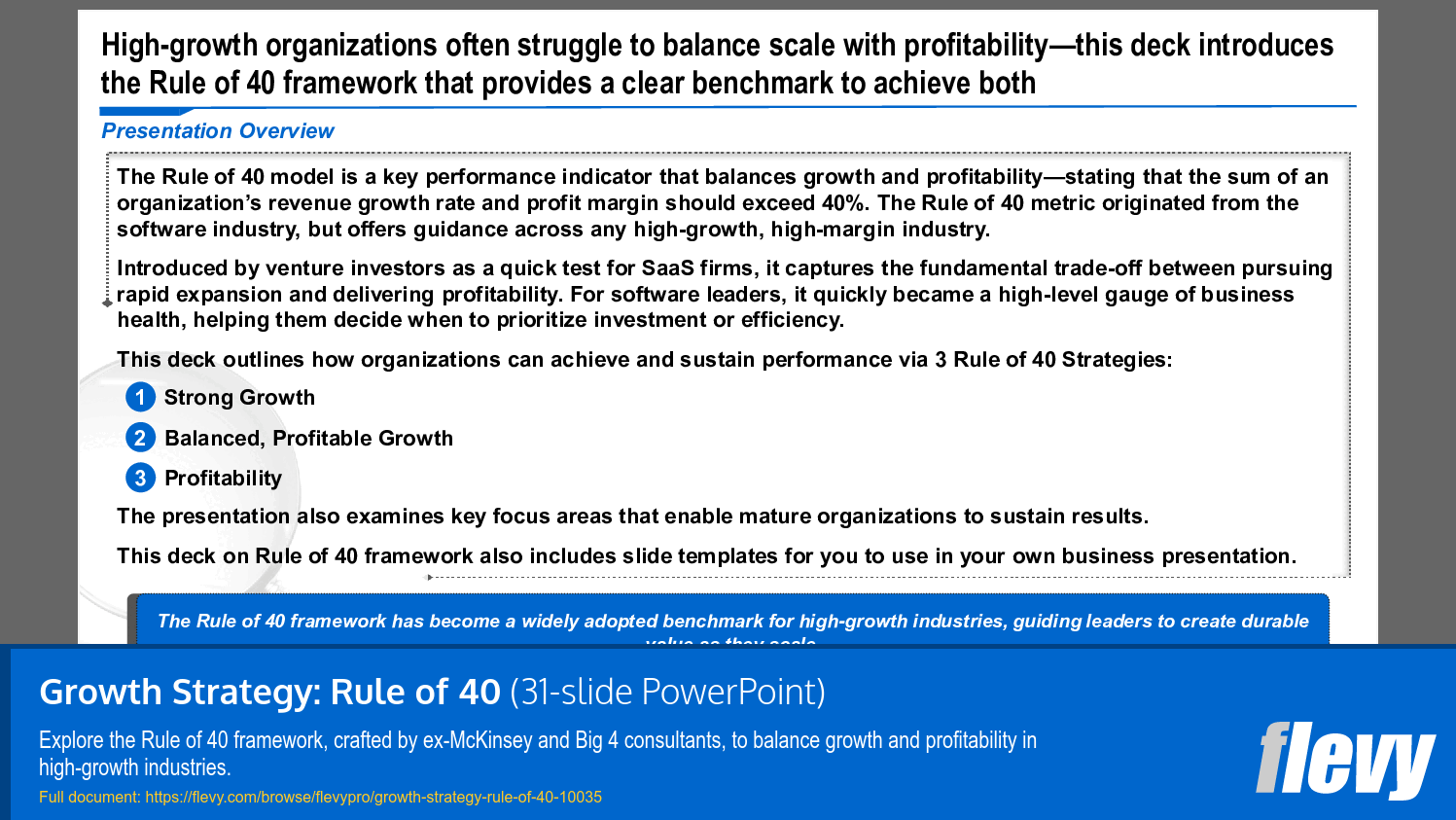 Growth Strategy: Rule of 40 (31-slide PPT PowerPoint presentation slide deck (PPTX)) Preview Image