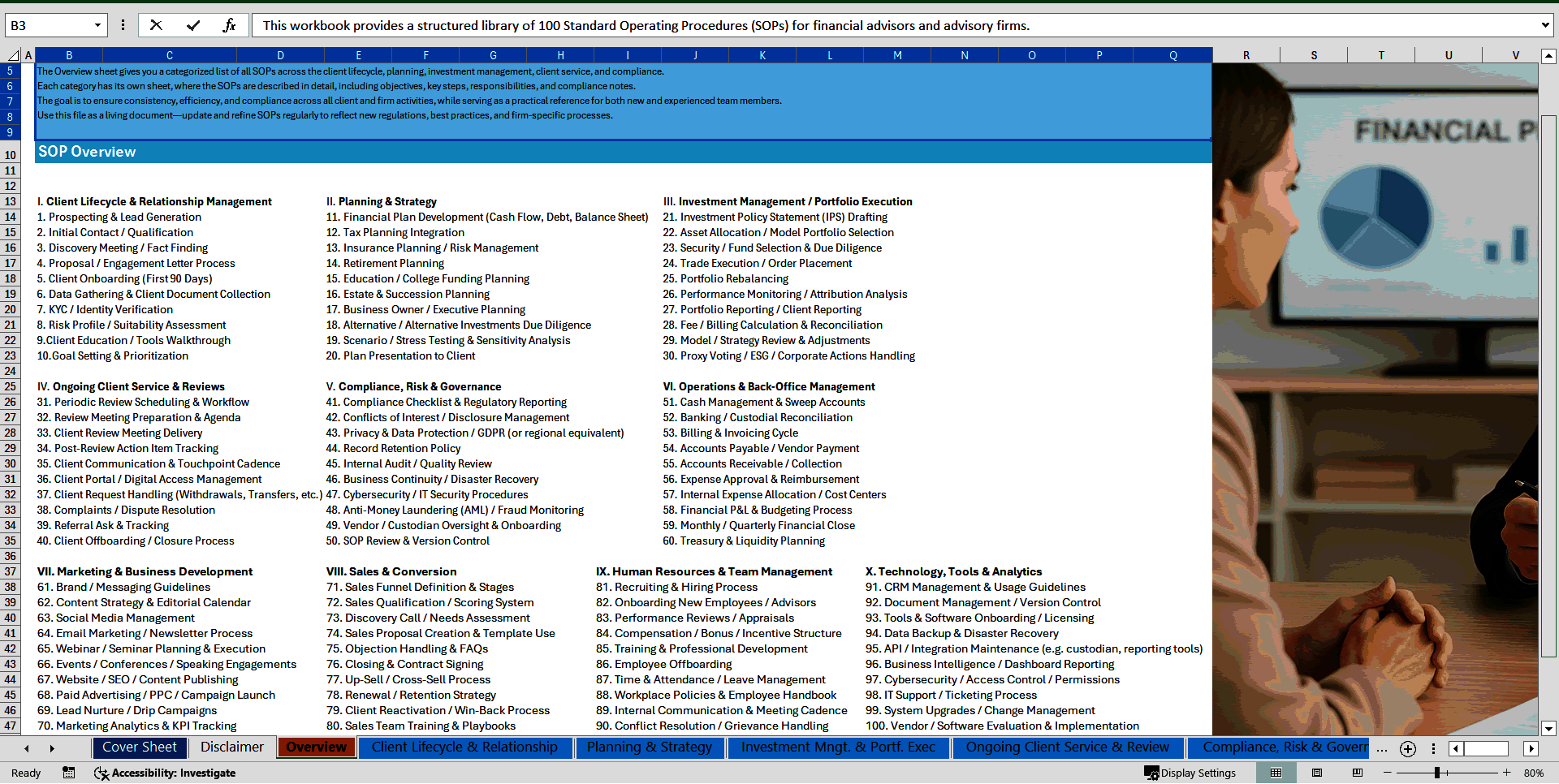 100 Financial Advisor SOPs (Excel template (XLSX)) Preview Image