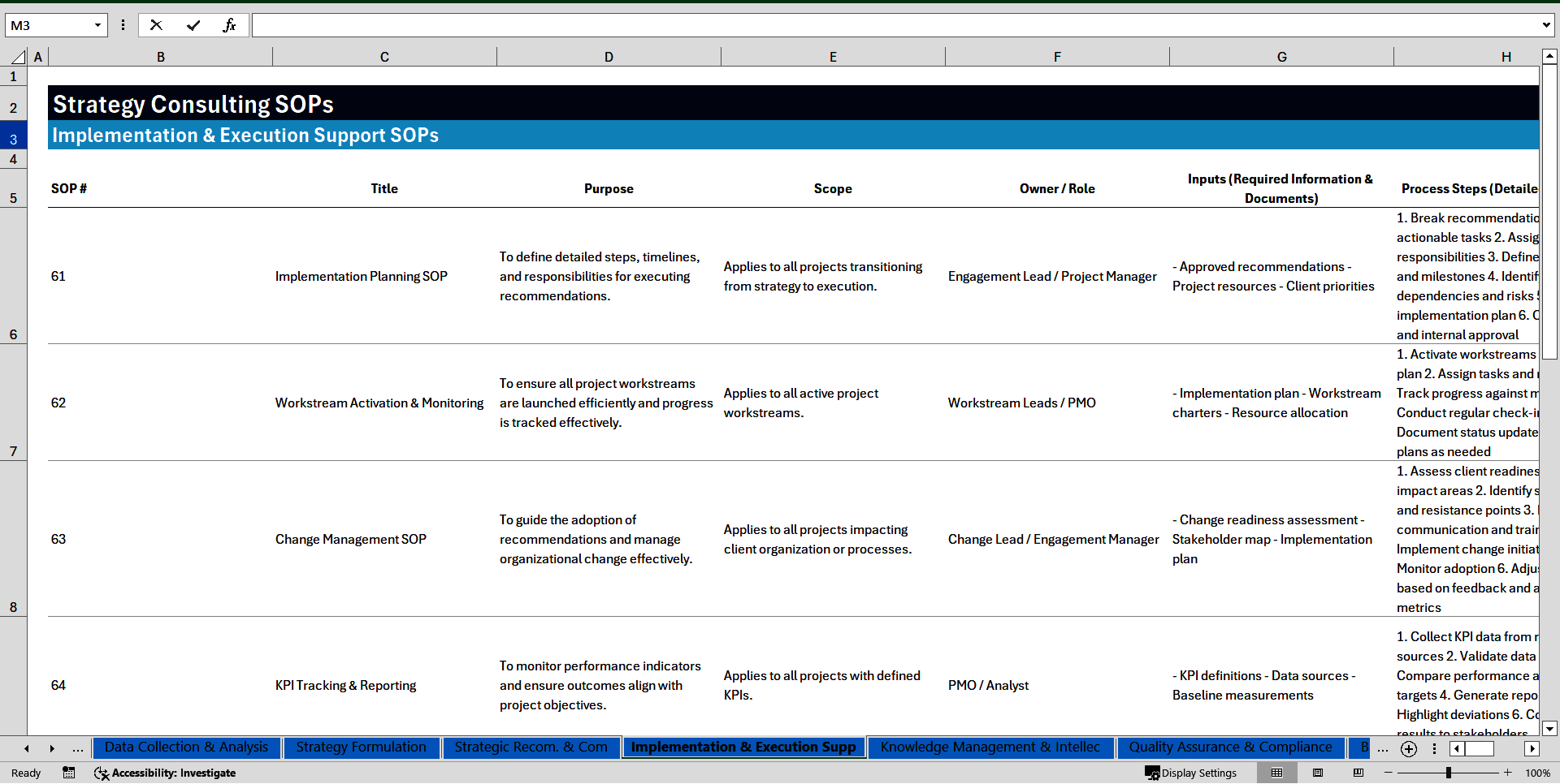 100 Strategy Consulting SOPs (Excel template (XLSX)) Preview Image