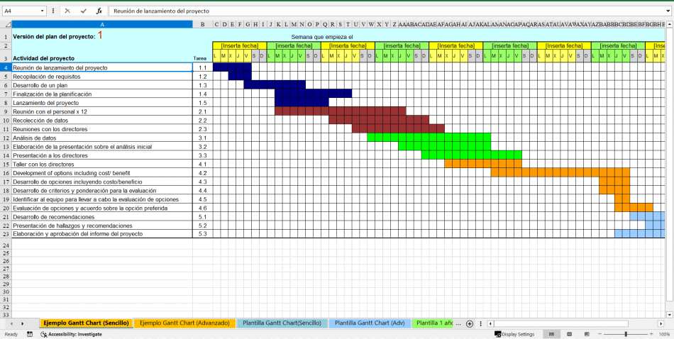 Simple & Advanced Project Plan Template (Spanish) (Excel template (XLSX)) Preview Image