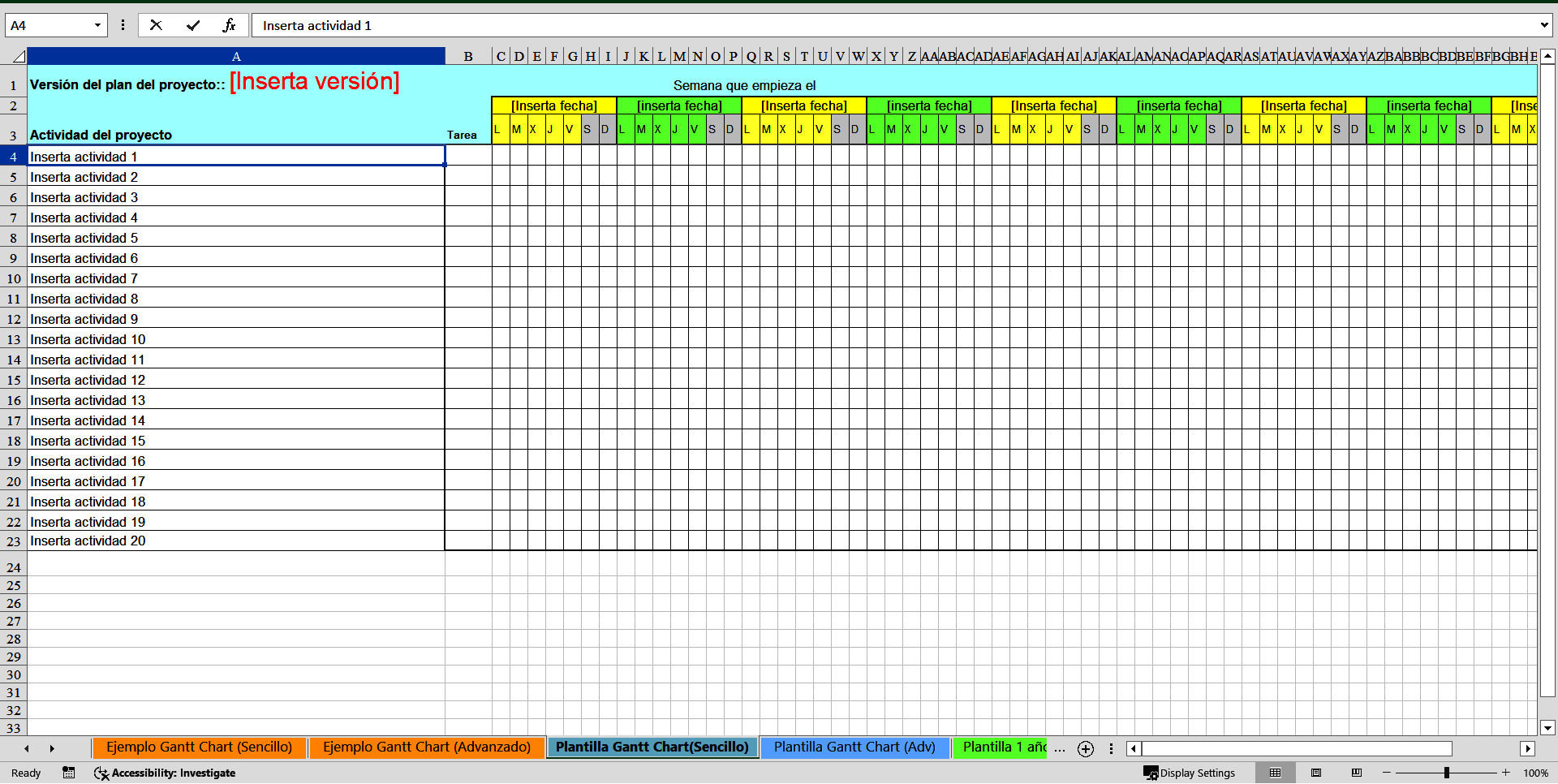 Simple & Advanced Project Plan Template (Spanish) (Excel template (XLSX)) Preview Image