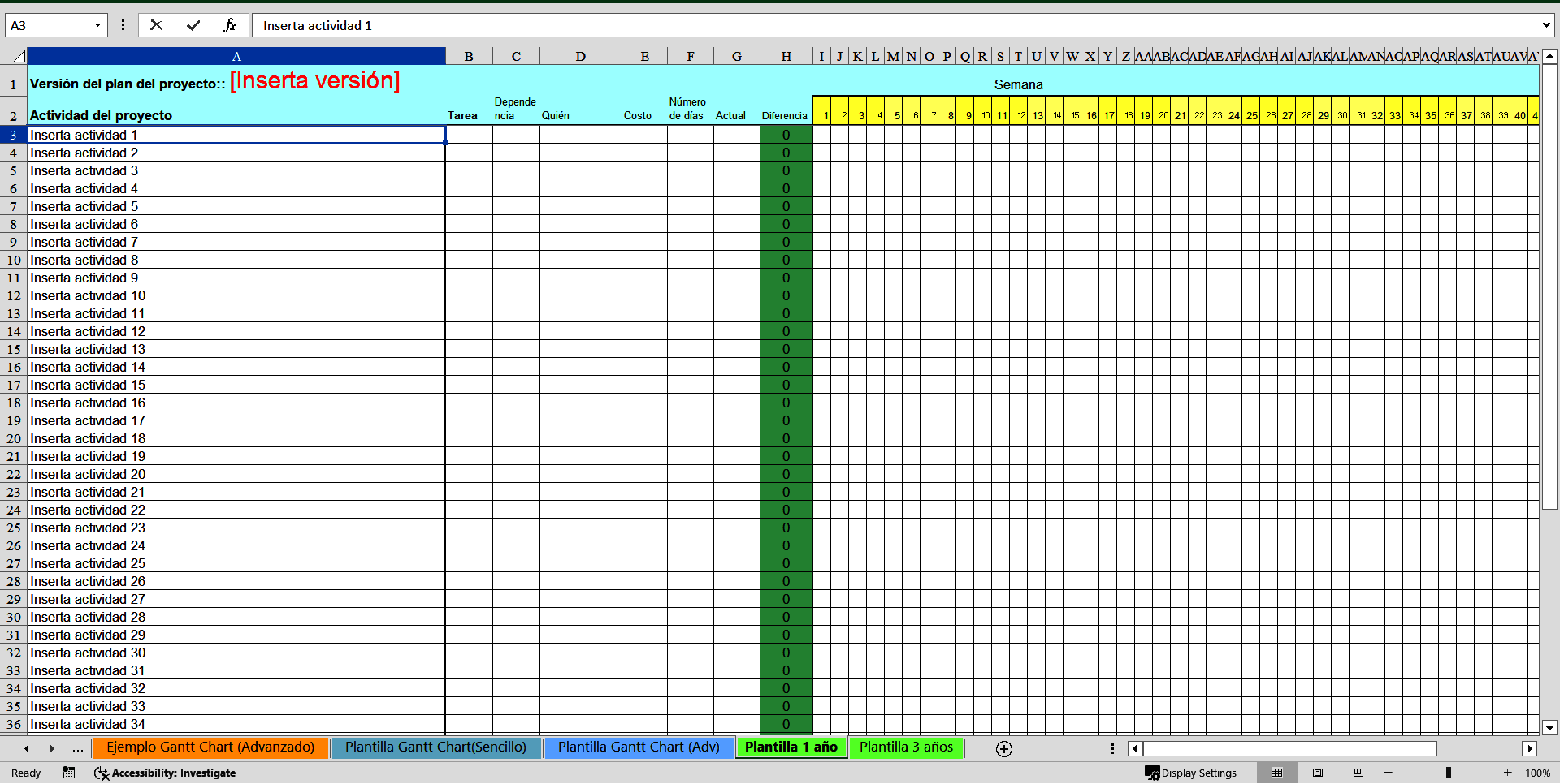 Simple & Advanced Project Plan Template (Spanish) (Excel template (XLSX)) Preview Image