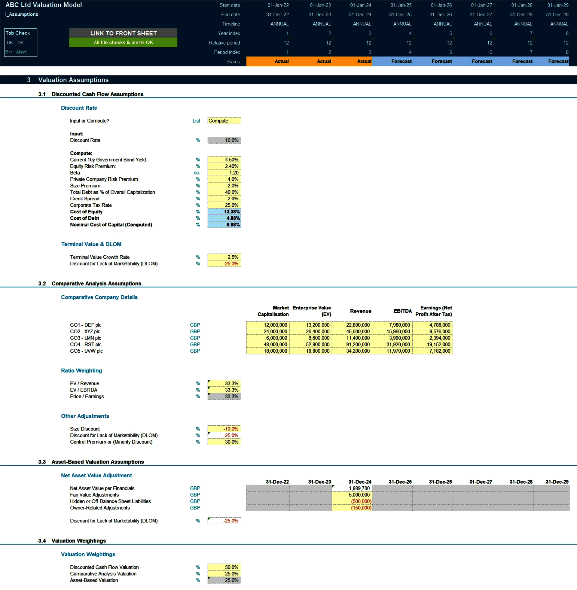 Generic Company Valuation Financial Model (Excel template (XLSX)) Preview Image
