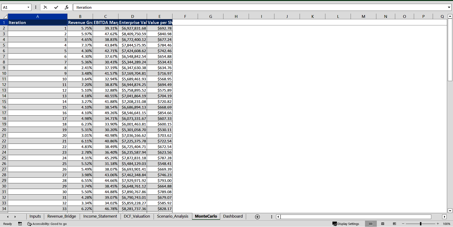 10-Year DCF Model with Monte Carlo Simulation (Excel template (XLSX)) Preview Image