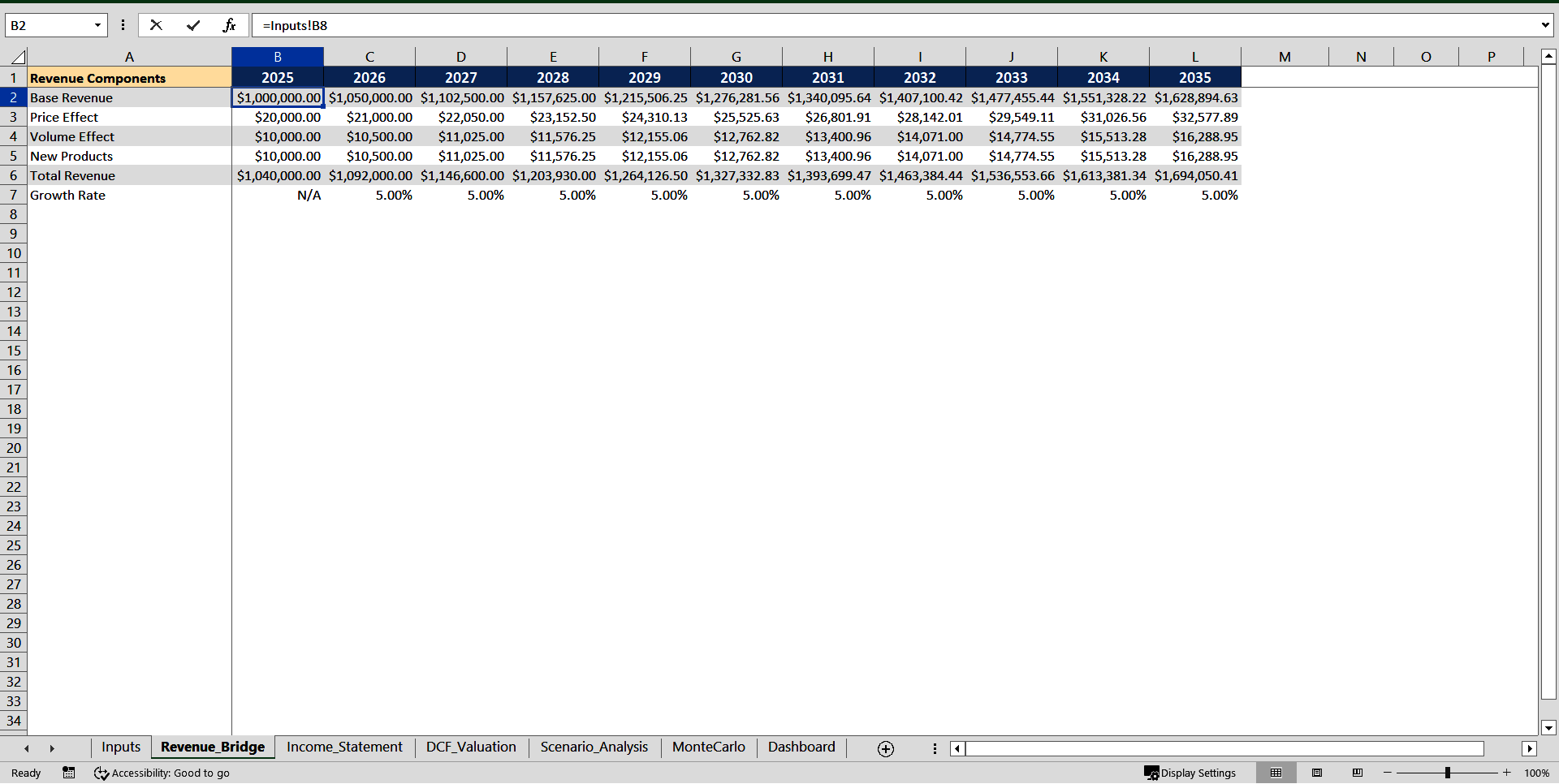 10-Year DCF Model with Monte Carlo Simulation (Excel template (XLSX)) Preview Image