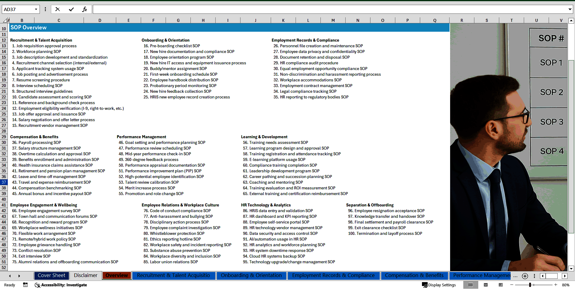 100 Human Resources SOPs (Excel template (XLSX)) Preview Image