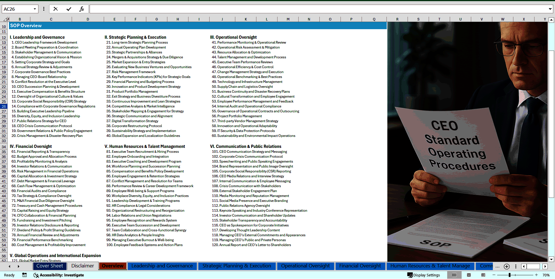 100+ Chief Executive Officer (CEO) SOPs (Excel template (XLSX)) Preview Image