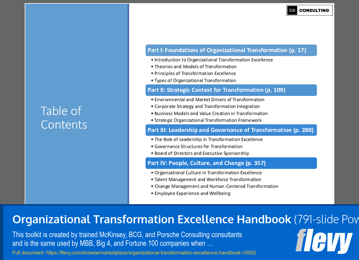 Organizational Transformation Excellence Handbook (791-slide PPT PowerPoint presentation slide deck (PPTX)) Preview Image