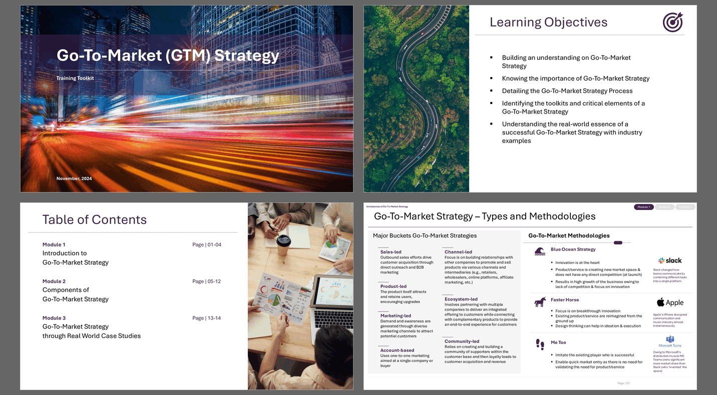 Go-To-Market (GTM) Strategy: Training Toolkit (18-slide PPT PowerPoint presentation slide deck (PPTX)) Preview Image