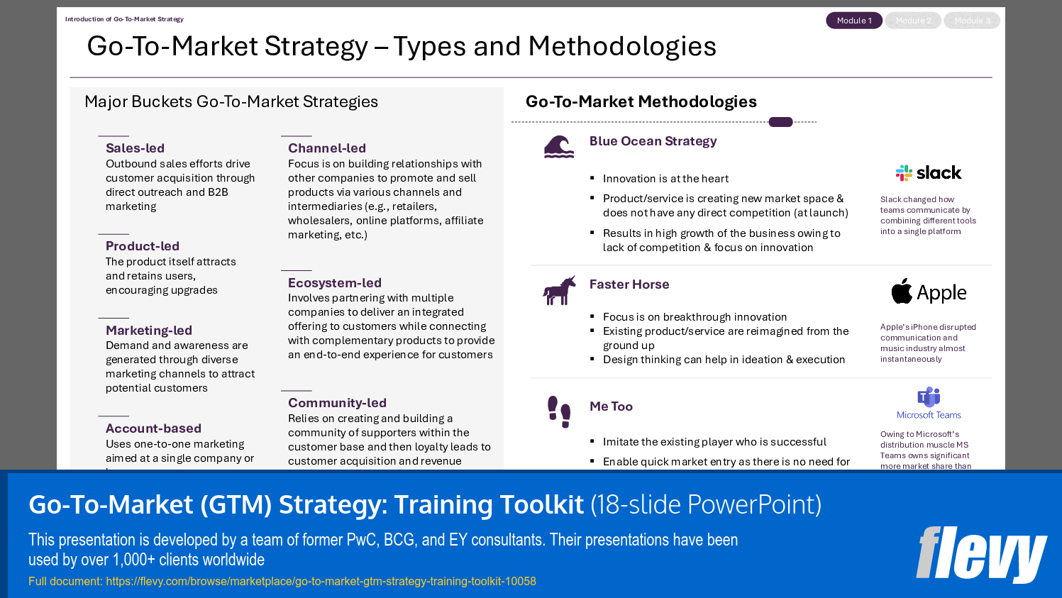 Go-To-Market (GTM) Strategy: Training Toolkit (18-slide PPT PowerPoint presentation slide deck (PPTX)) Preview Image