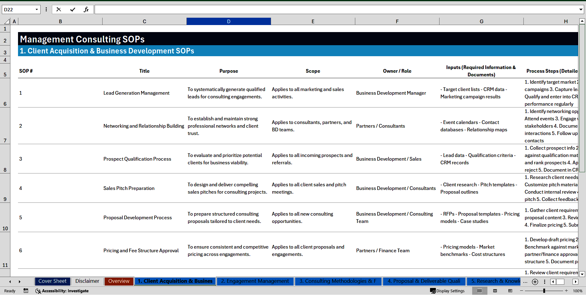 100+ Management Consulting SOPs (Excel template (XLSX)) Preview Image