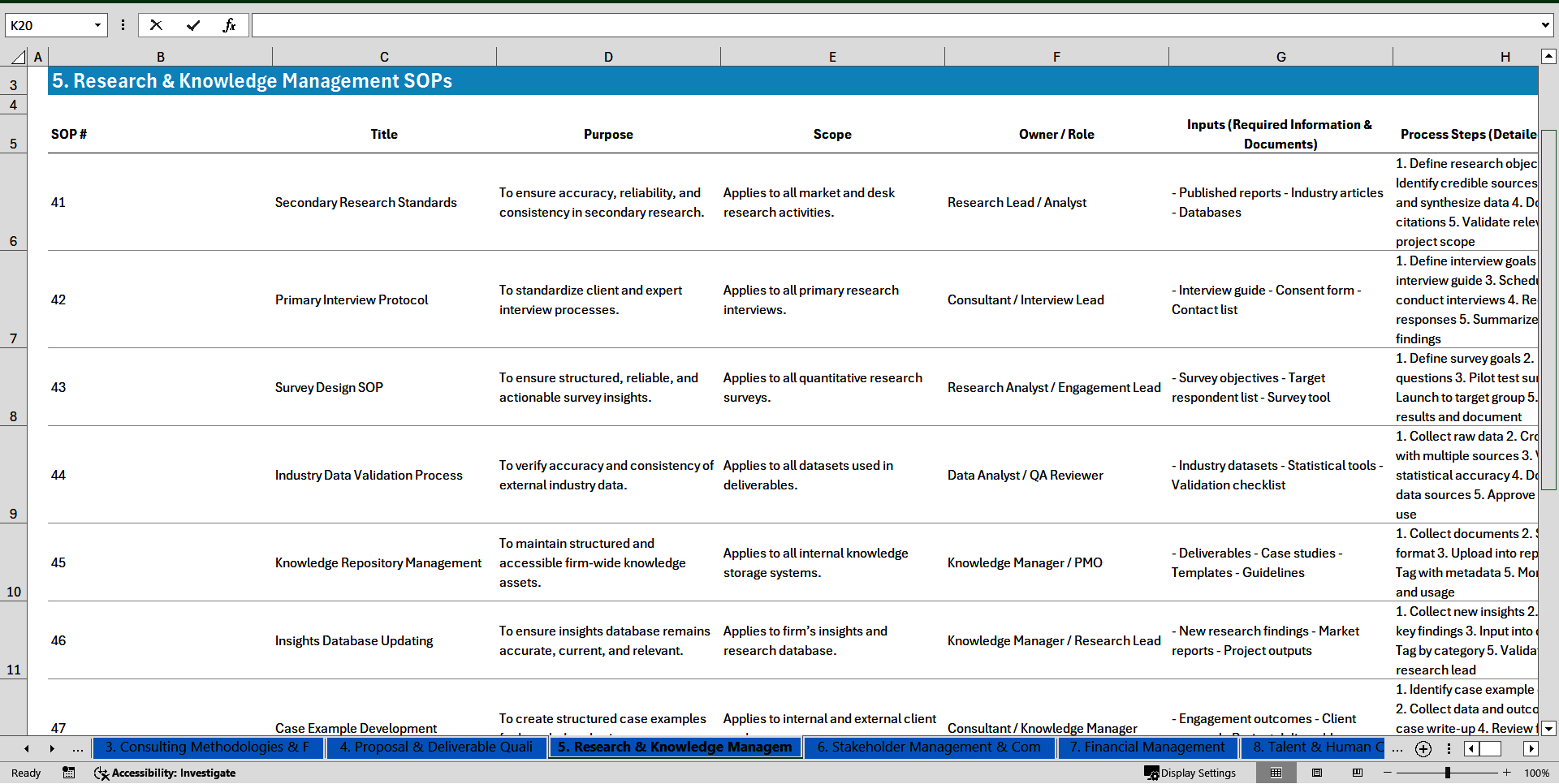 100+ Management Consulting SOPs (Excel template (XLSX)) Preview Image