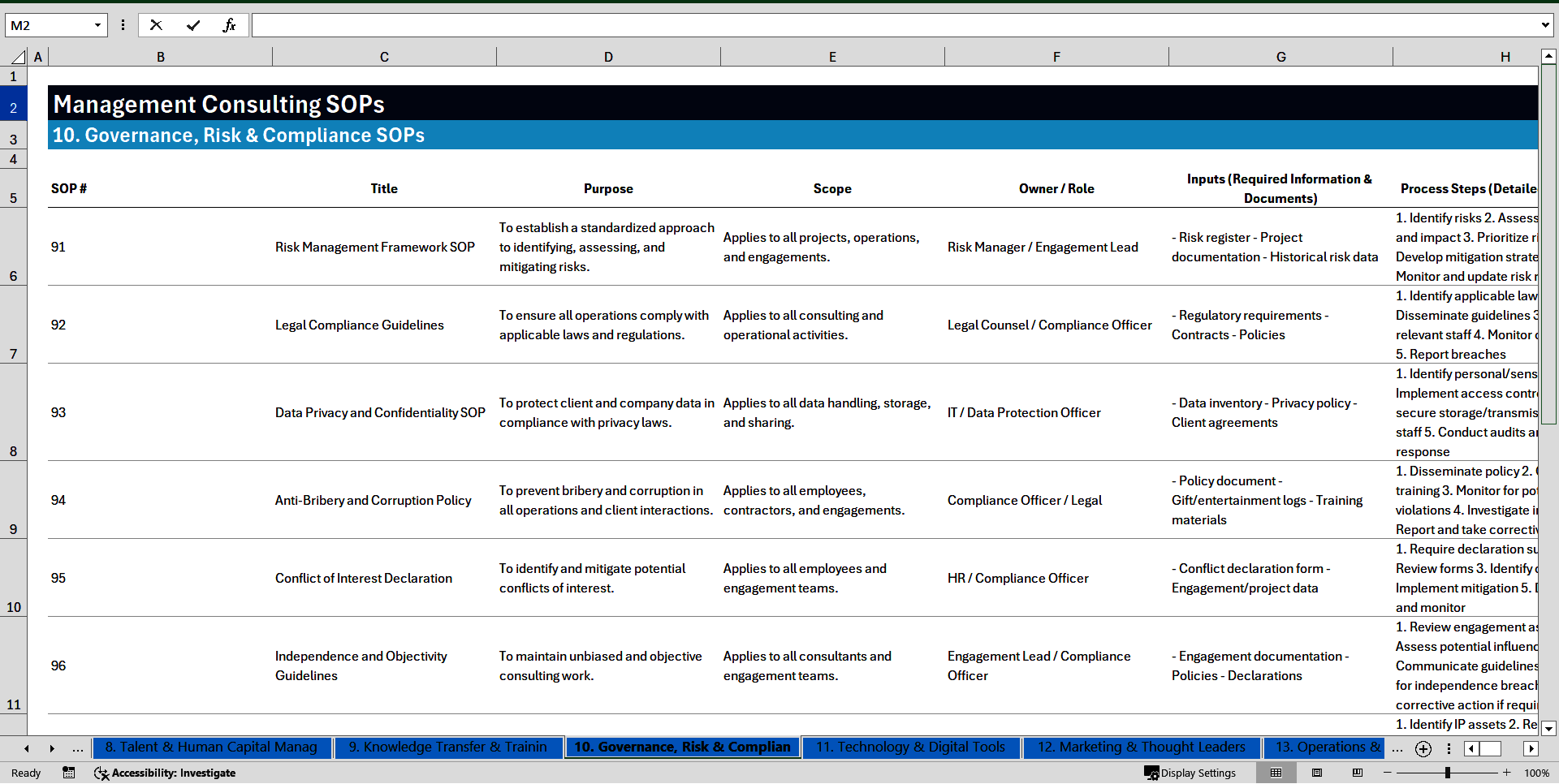 100+ Management Consulting SOPs (Excel template (XLSX)) Preview Image
