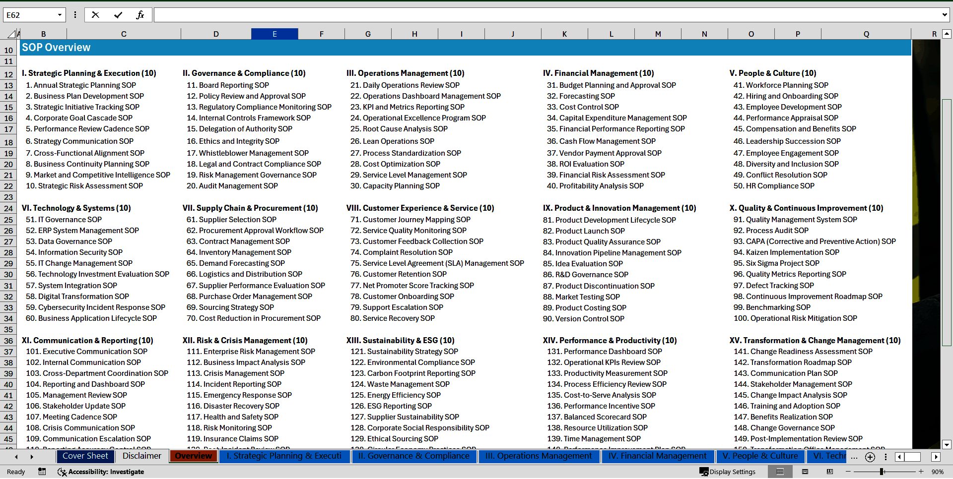 100+ Chief Operating Officer (COO) SOPs (Excel template (XLSX)) Preview Image
