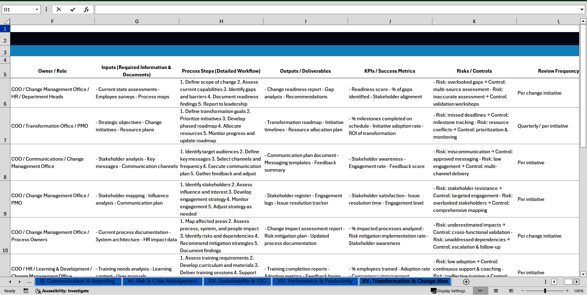 100+ Chief Operating Officer (COO) SOPs (Excel template (XLSX)) Preview Image