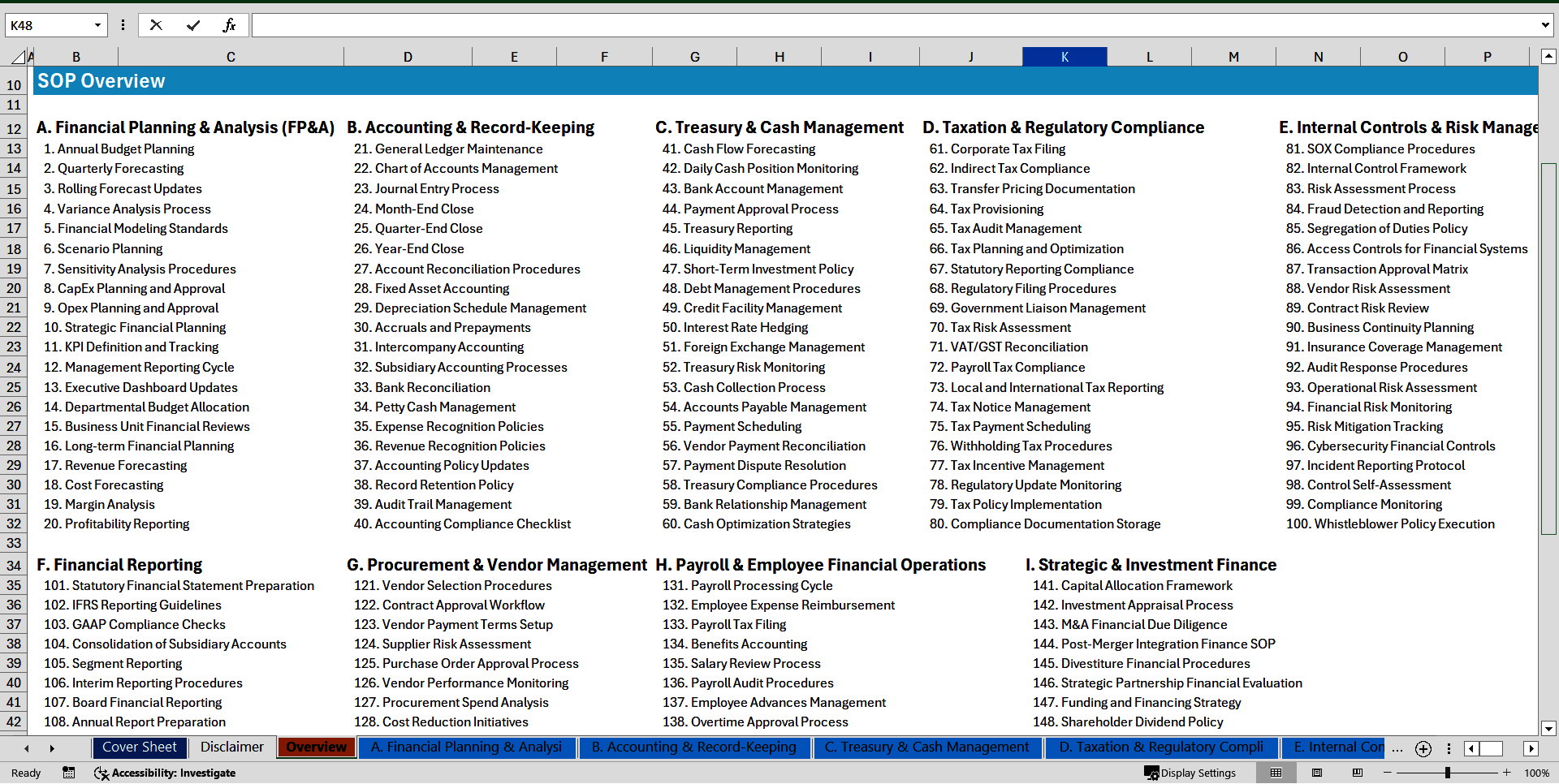 100+ Chief Financial Officer (CFO) SOPS (Excel template (XLSX)) Preview Image