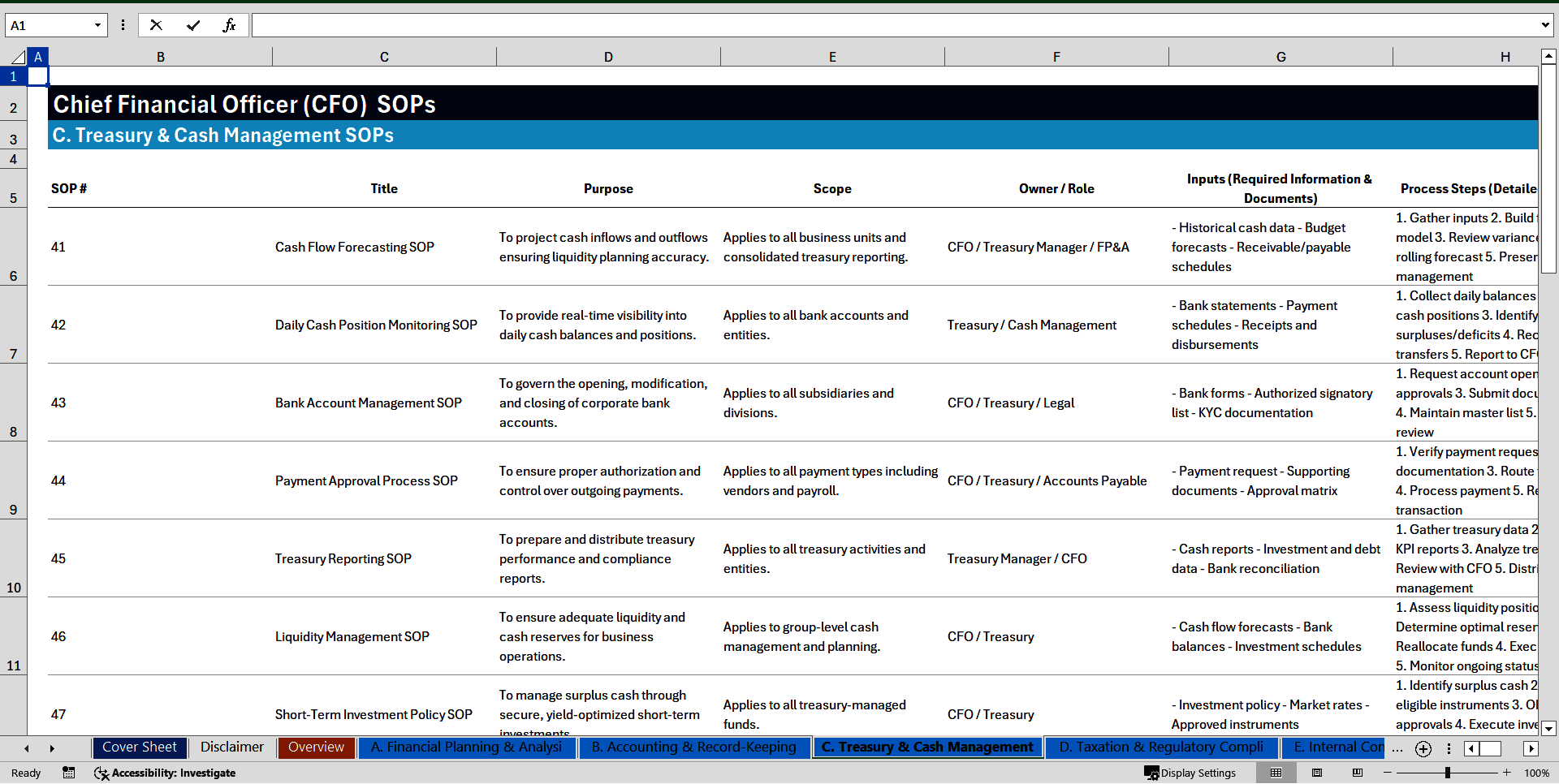 100+ Chief Financial Officer (CFO) SOPS (Excel template (XLSX)) Preview Image