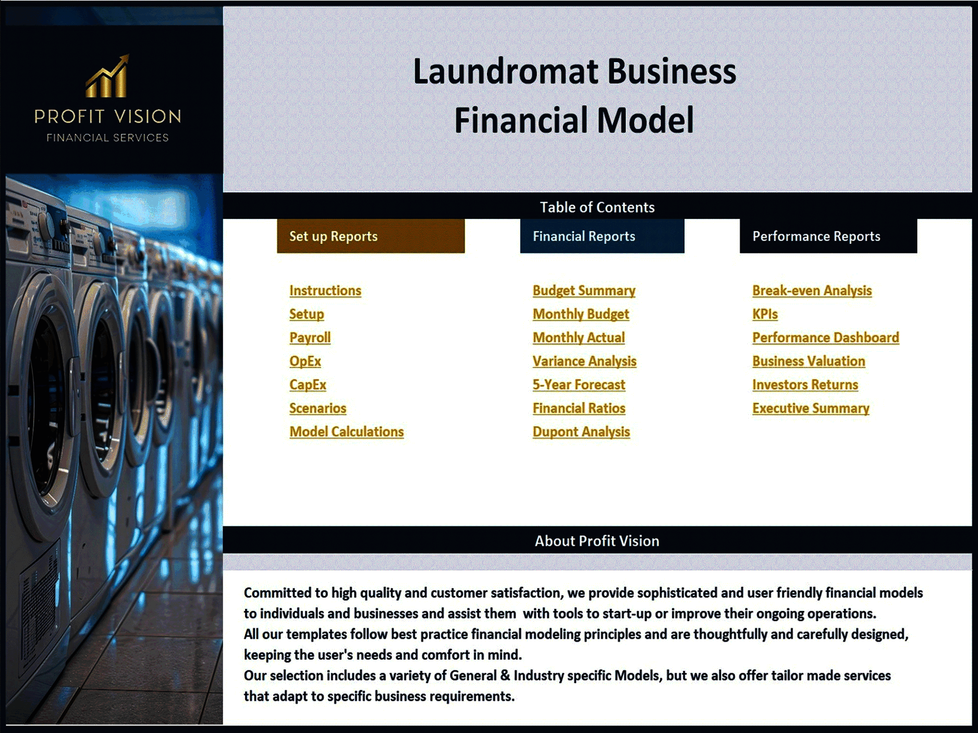 Laundromat Business – 5 Year Financial Model (Excel template (XLSX)) Preview Image