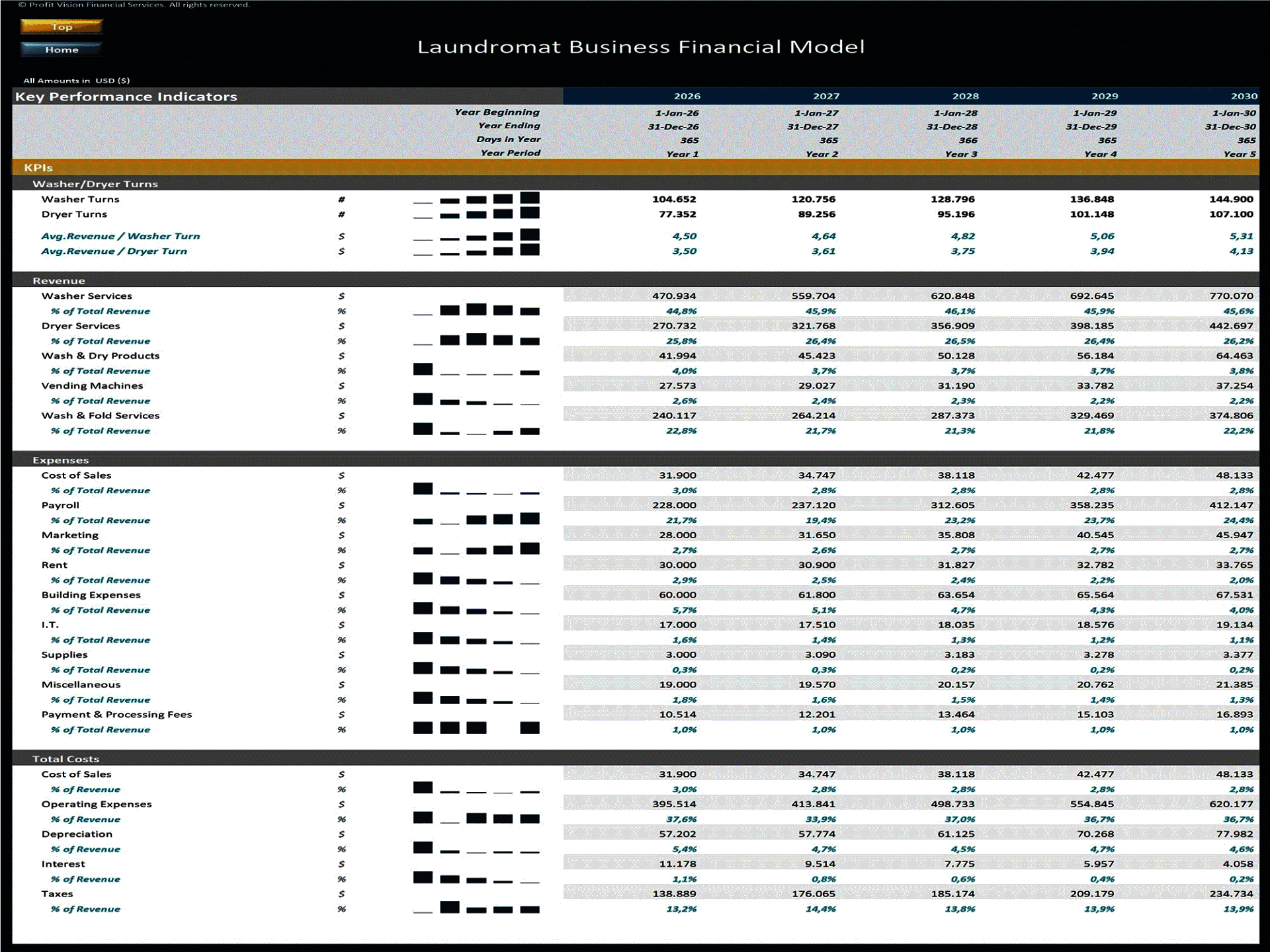 Laundromat Business – 5 Year Financial Model (Excel template (XLSX)) Preview Image