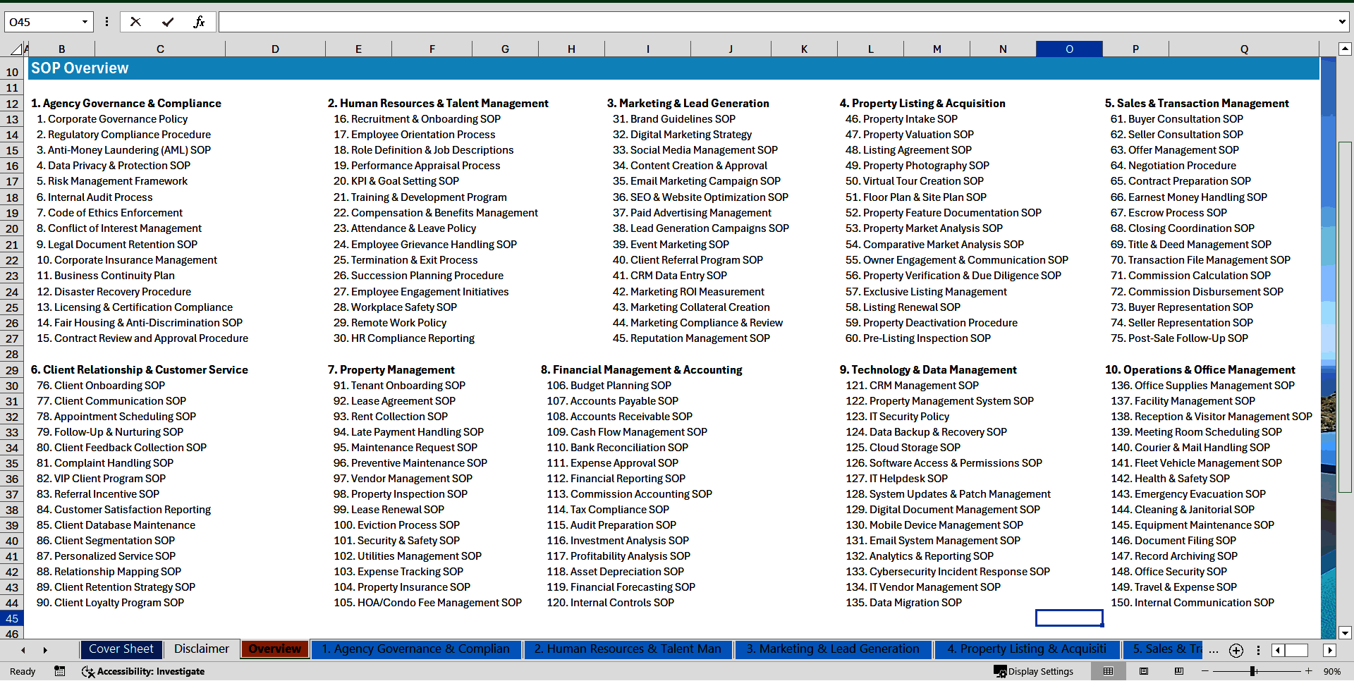 100+ Real Estate Agency SOPs (Excel template (XLSX)) Preview Image