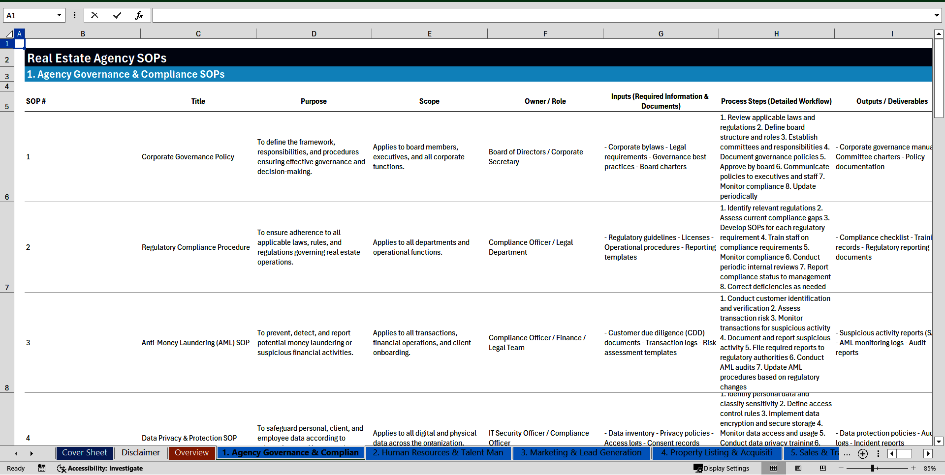 100+ Real Estate Agency SOPs (Excel template (XLSX)) Preview Image