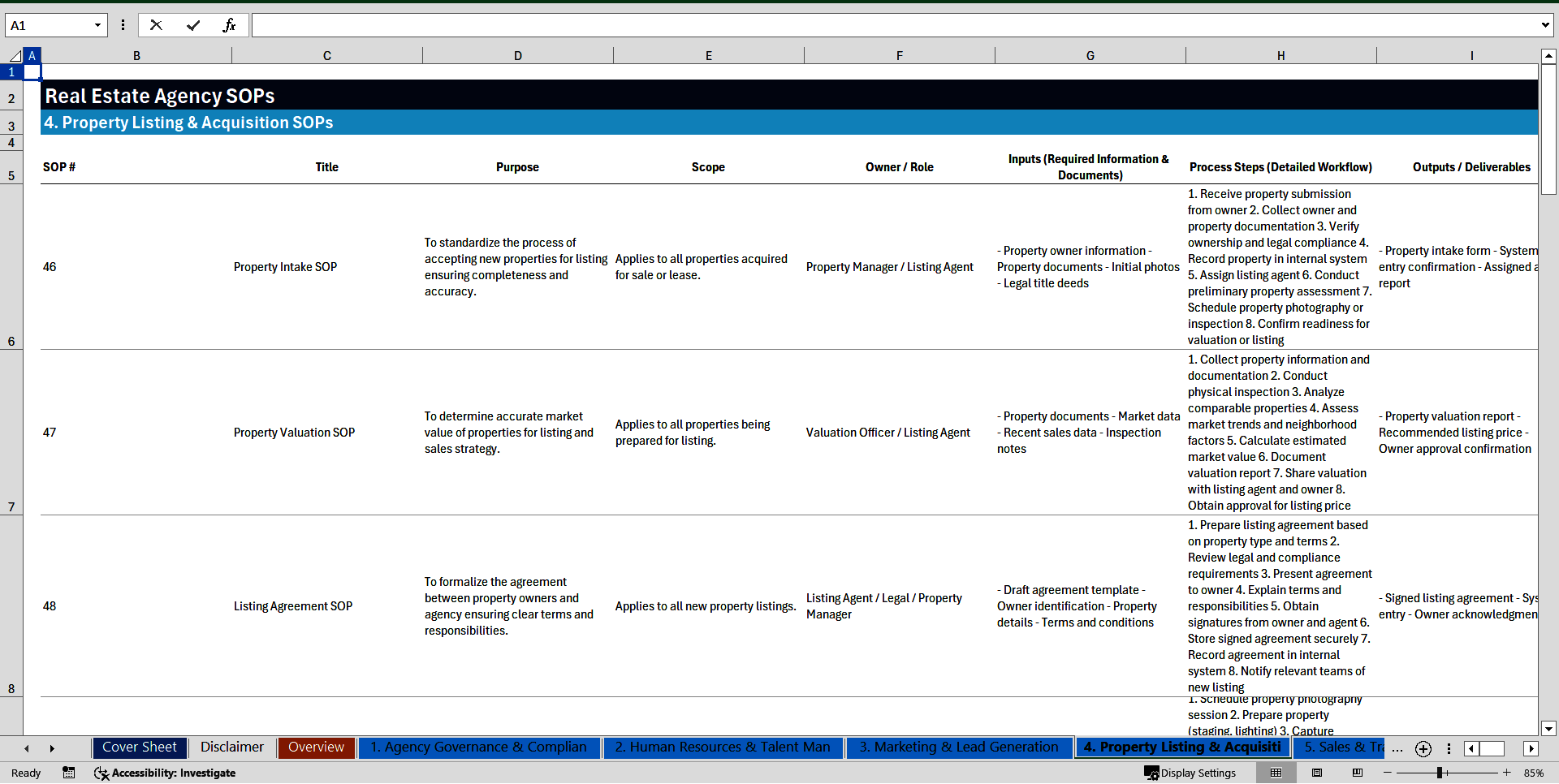 100+ Real Estate Agency SOPs (Excel template (XLSX)) Preview Image