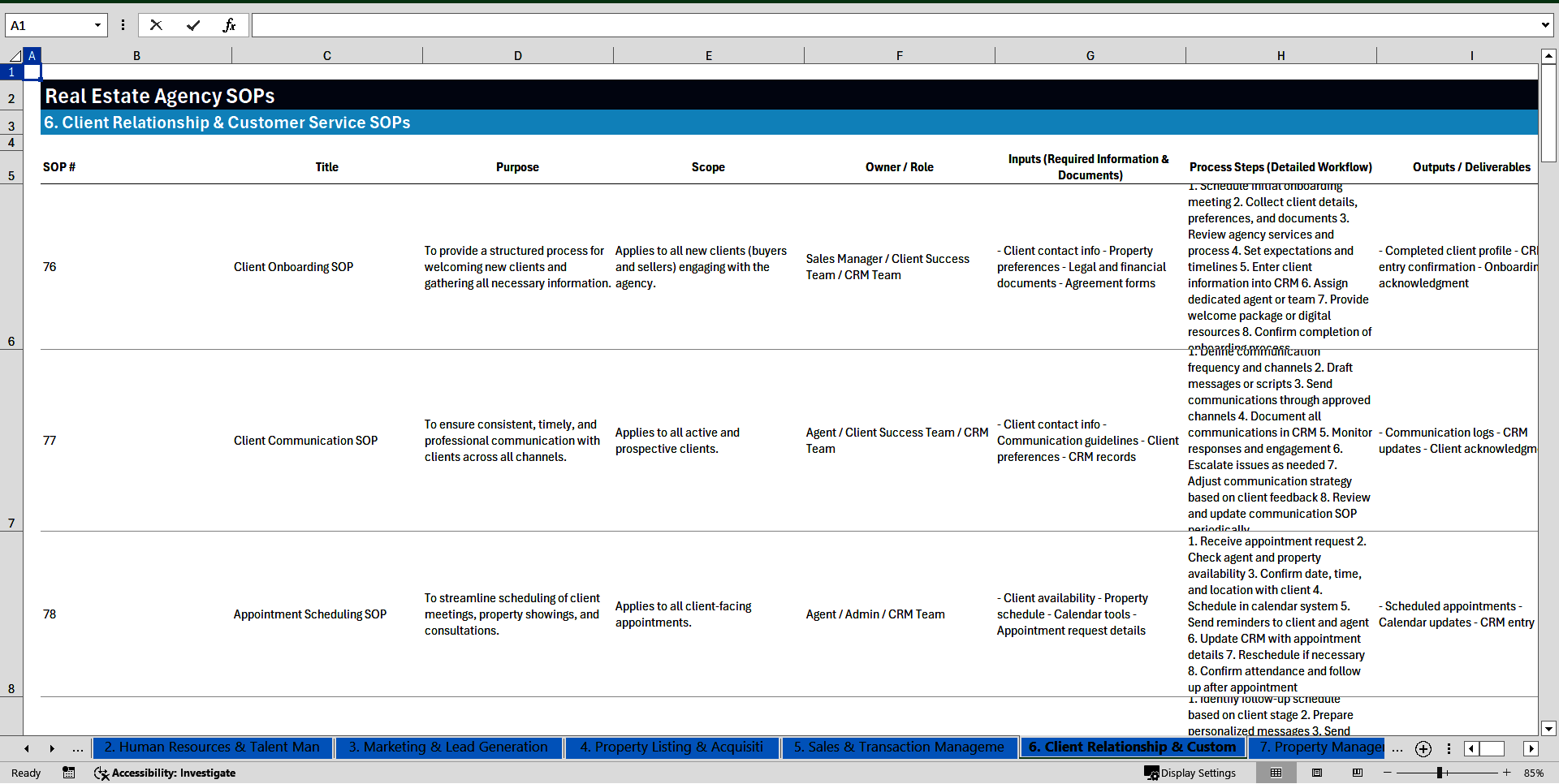 100+ Real Estate Agency SOPs (Excel template (XLSX)) Preview Image