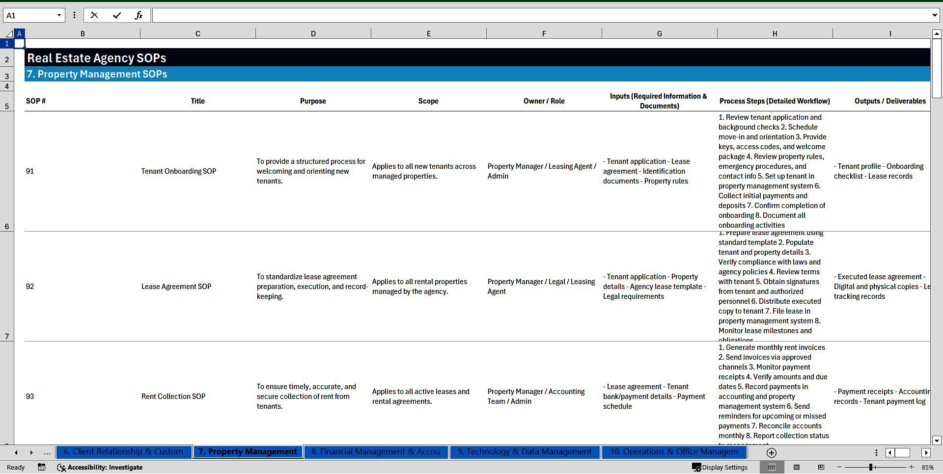 100+ Real Estate Agency SOPs (Excel template (XLSX)) Preview Image