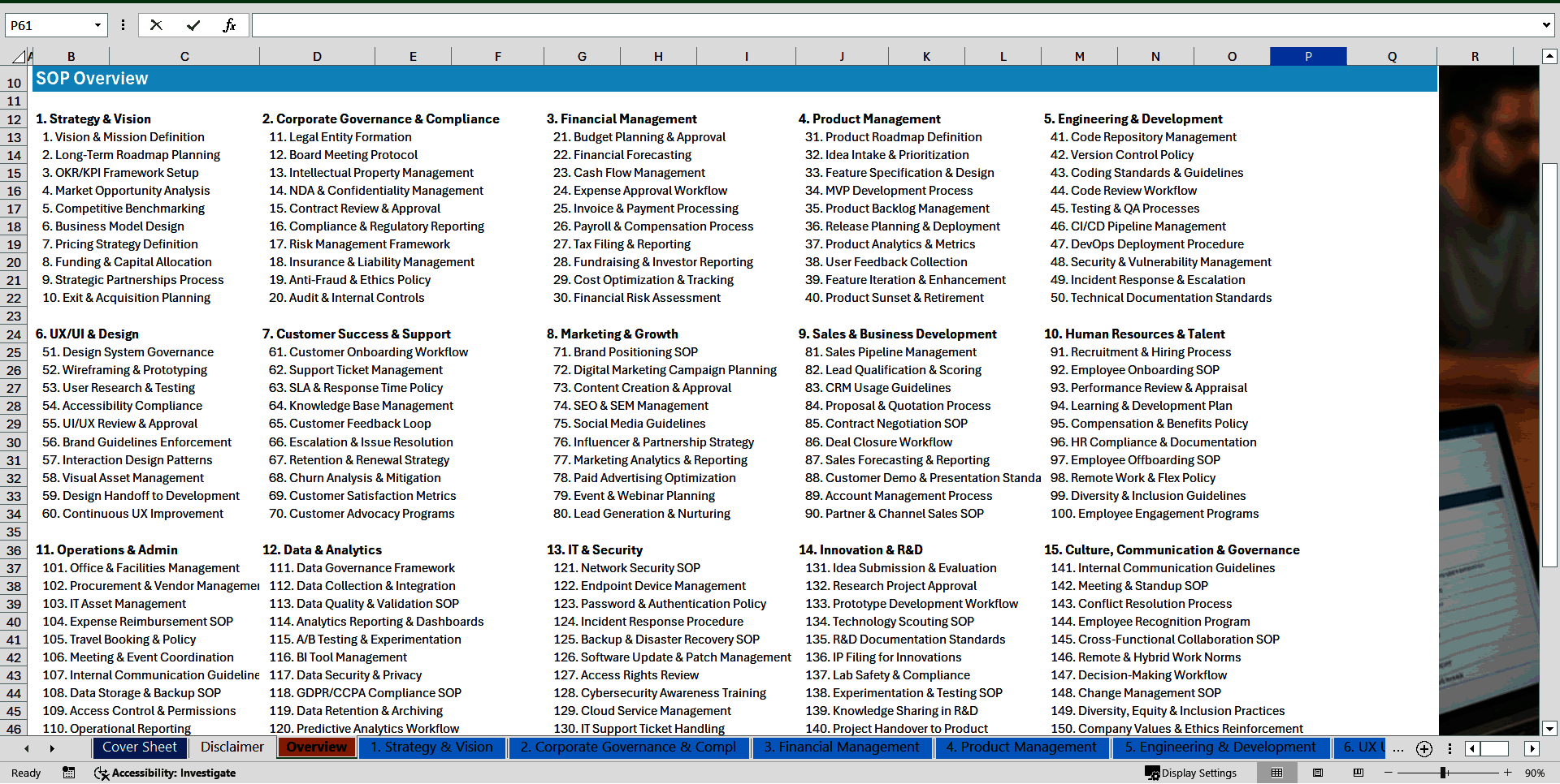 100+ Tech Startup SOPs (Excel template (XLSX)) Preview Image