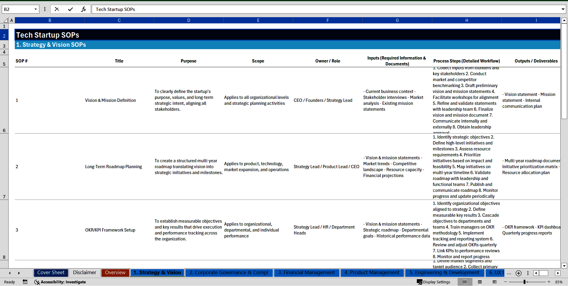 100+ Tech Startup SOPs (Excel template (XLSX)) Preview Image