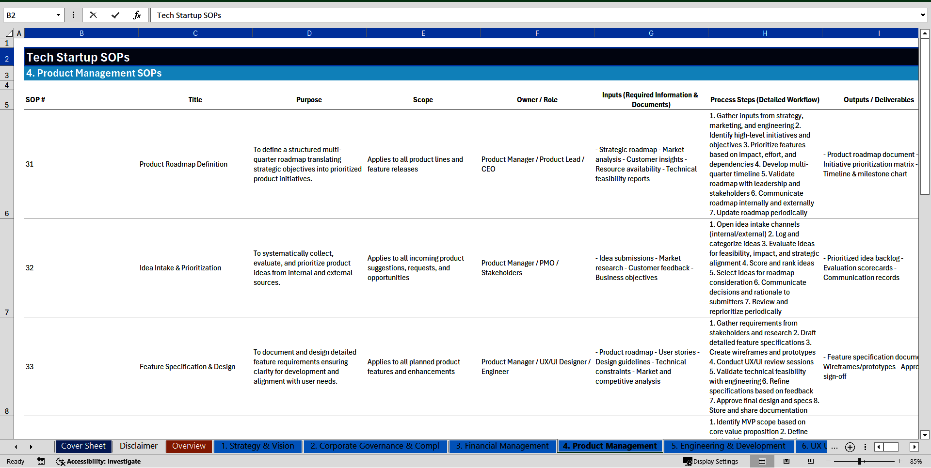 100+ Tech Startup SOPs (Excel template (XLSX)) Preview Image