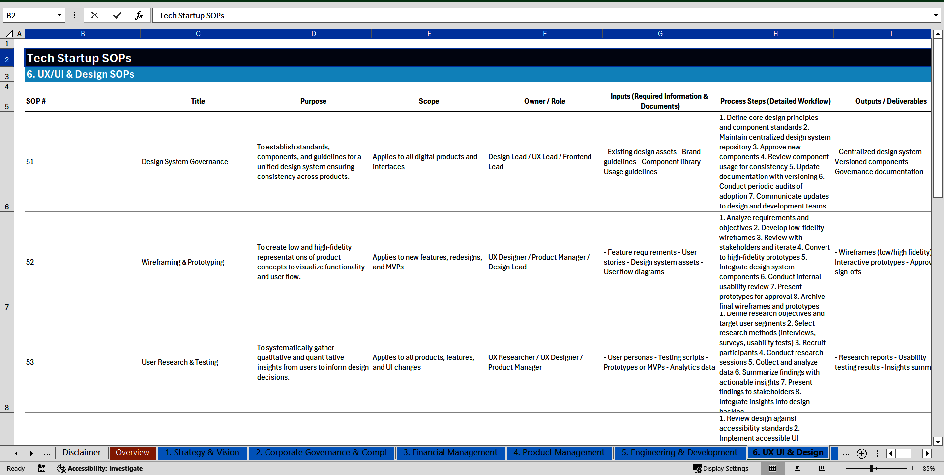 100+ Tech Startup SOPs (Excel template (XLSX)) Preview Image