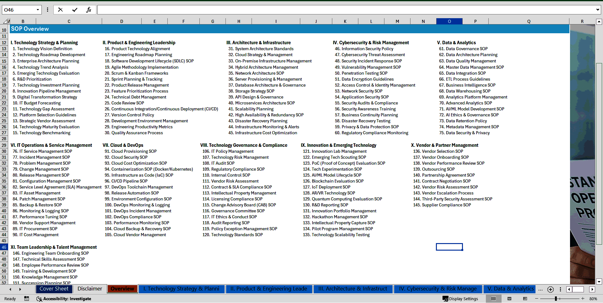 100+ Chief Technology Officer (CTO) SOPs (Excel template (XLSX)) Preview Image