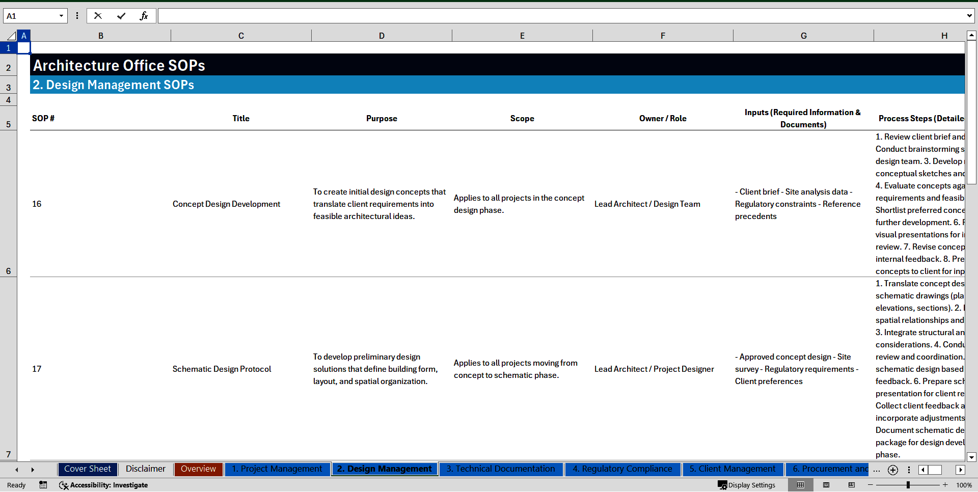 100+ Architecture Office SOPs (Excel template (XLSX)) Preview Image