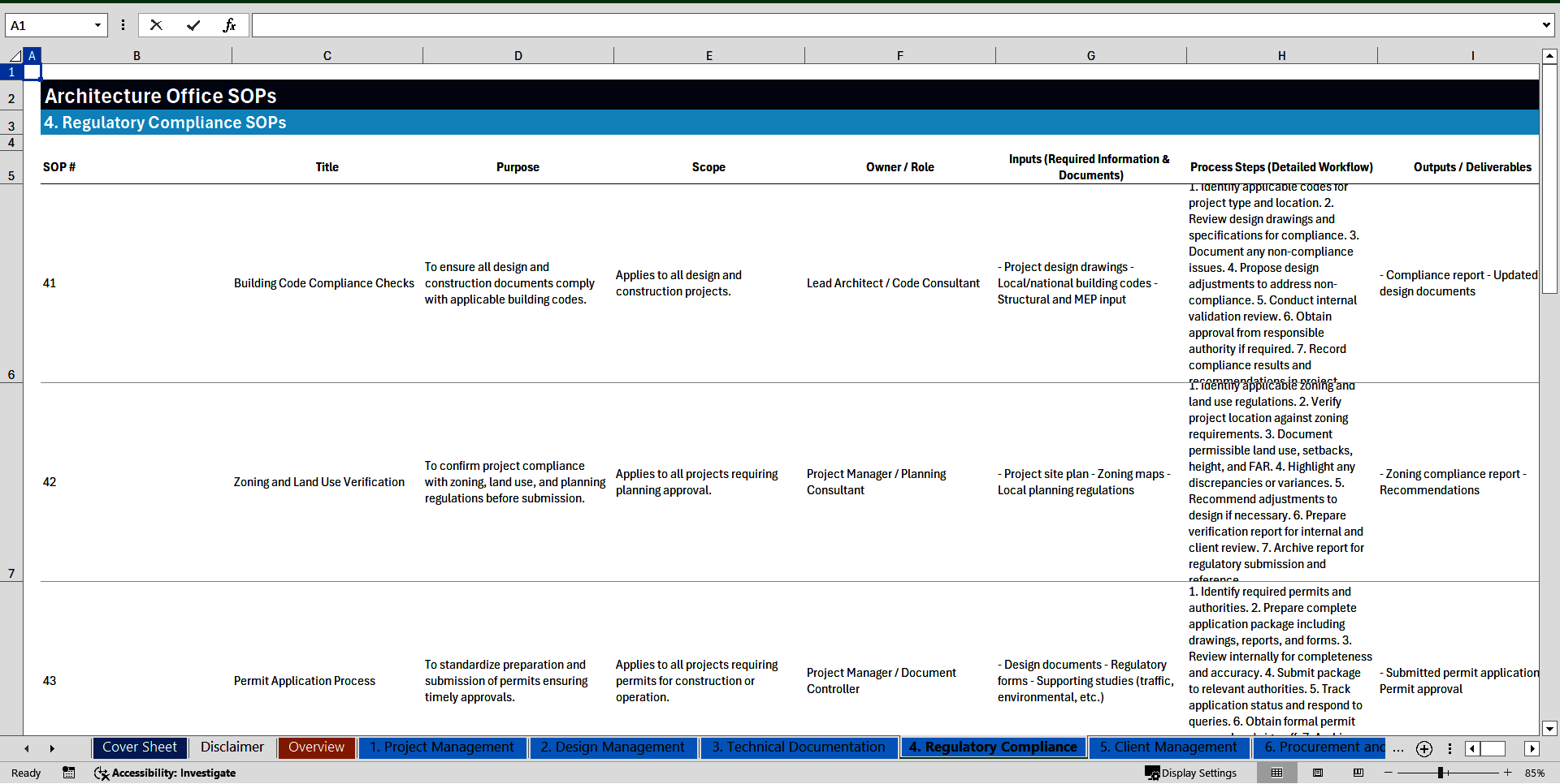 100+ Architecture Office SOPs (Excel template (XLSX)) Preview Image