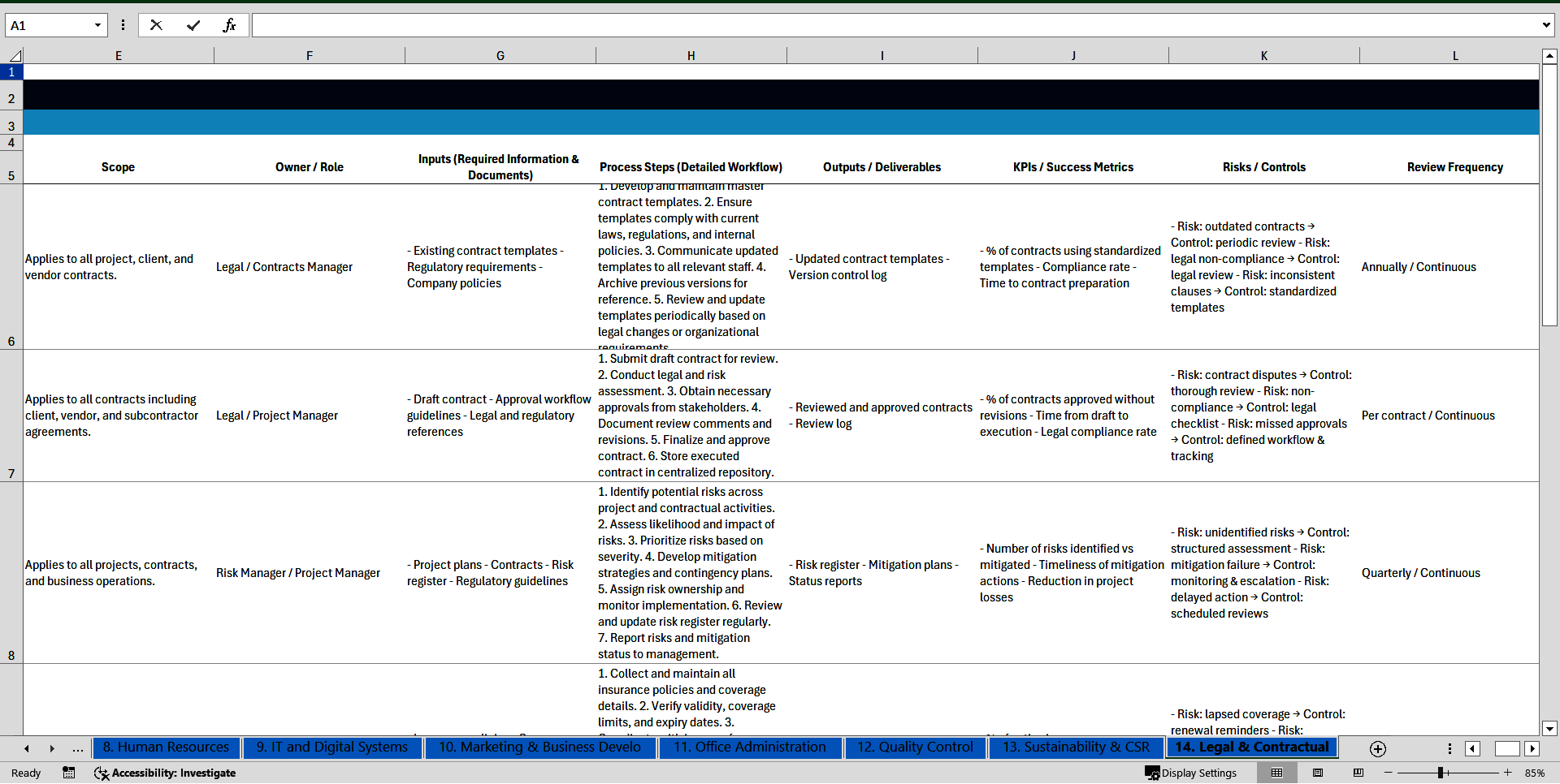 100+ Architecture Office SOPs (Excel template (XLSX)) Preview Image