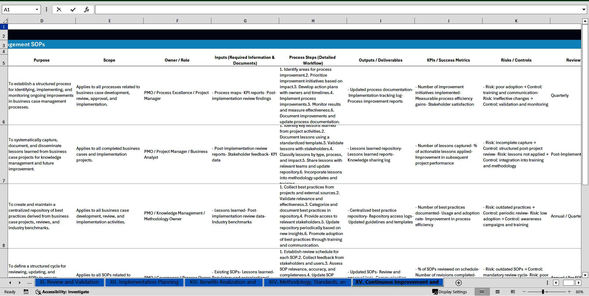 100+ Business Case Management SOPs (Excel template (XLSX)) Preview Image